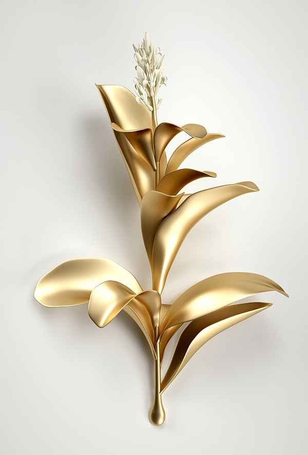 Abstract Golden Flower White