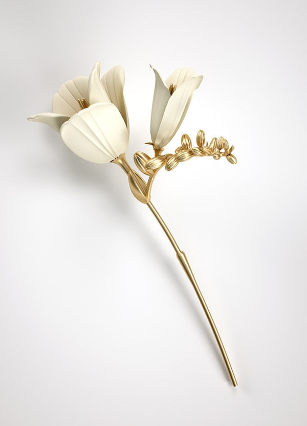 Abstract Golden Flower White