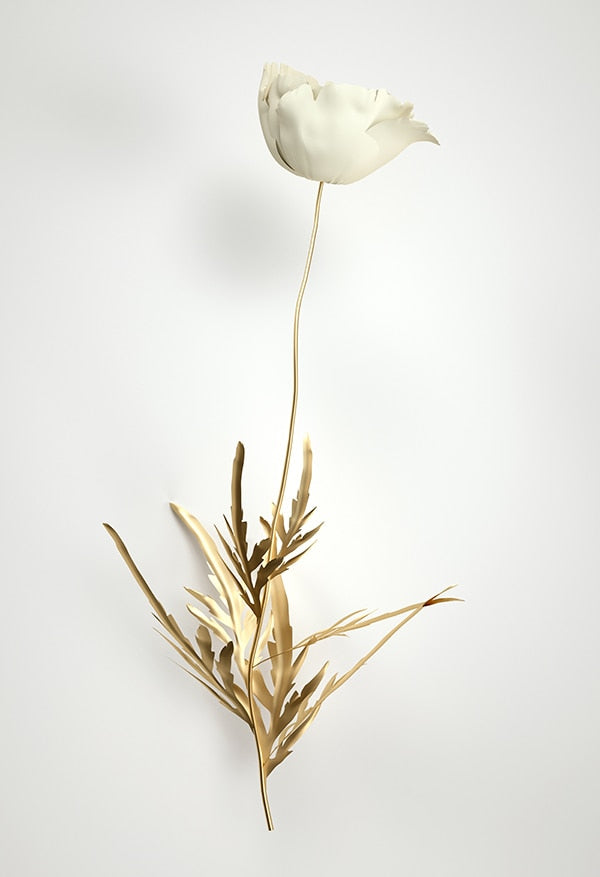Abstract Golden Flower White