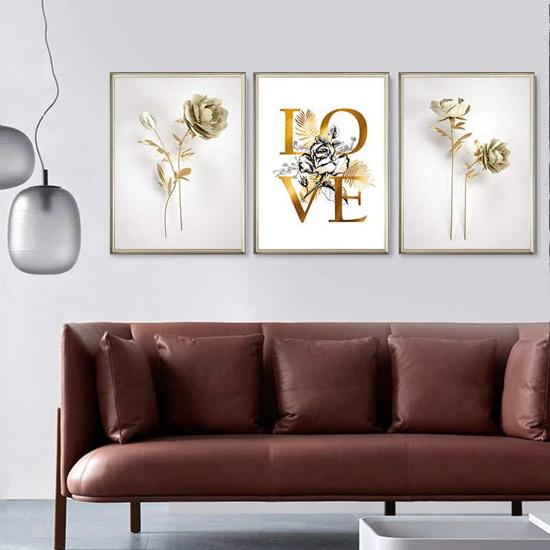 Abstract Golden Flower White