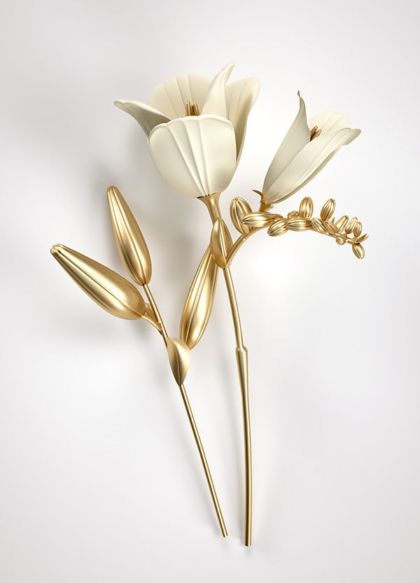 Abstract Golden Flower White