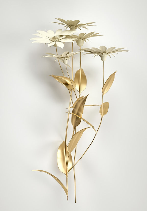 Abstract Golden Flower White