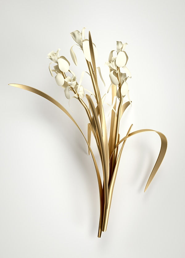Abstract Golden Flower White