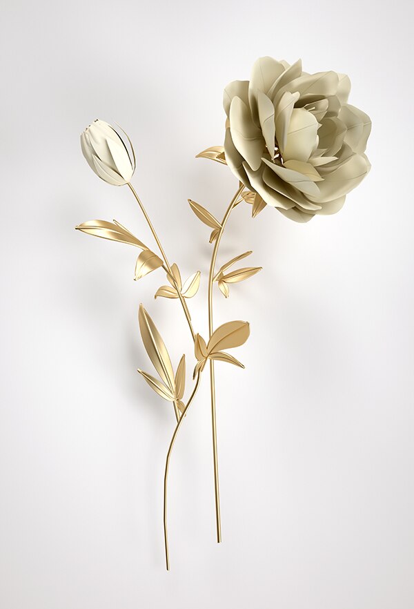 Abstract Golden Flower White