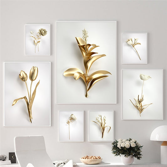 Abstract Golden Flower White